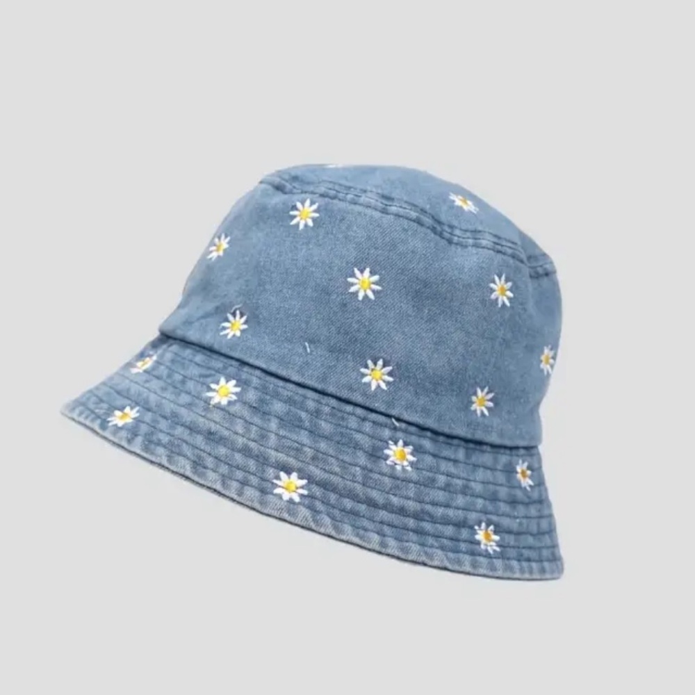 Floral Embroidered Denim Bucket Hat
